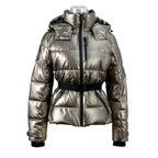 Water-Resistant Black Puffer Jacket With Belted Design For Winter Wear