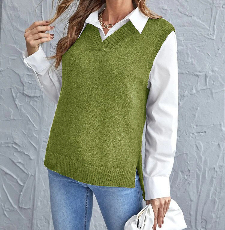 Vienne Women's Elegant Wool Blend V-Neck Knitted Vest | Classic Sleeveless Jumper for Women