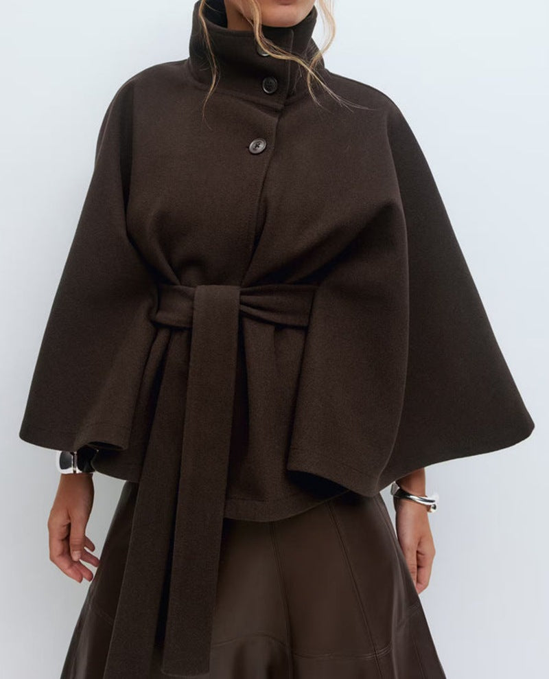 Odette Women's Crossover Wool Blend Jacket | High Collar Wide Sleeve Casual Jacket for Women