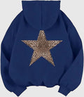 Wildrose Women's Casual Leopard Star Print Cotton Hoodie | Cheetah Star Graphic Pullover Hoodie for Women | Relaxed Fit Sweatshirt