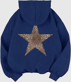 Wildrose Women's Casual Leopard Star Print Cotton Hoodie | Cheetah Star Graphic Pullover Hoodie for Women | Relaxed Fit Sweatshirt