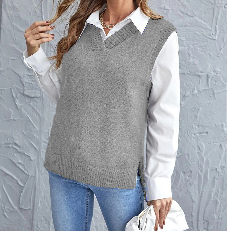 Vienne Women's Elegant Wool Blend V-Neck Knitted Vest | Classic Sleeveless Jumper for Women