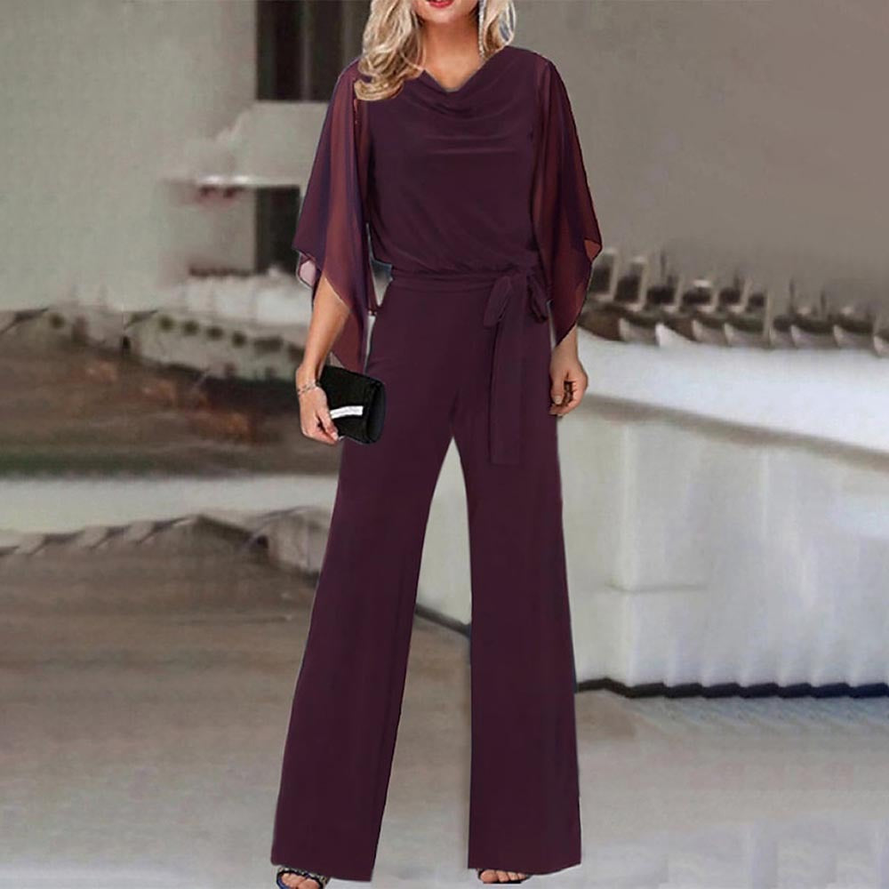 Cascade Women's Satin Wide-Leg Jumpsuit | Cascading Neckline & Lace-Up Waist One-Piece