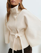 Odette Women's Crossover Wool Blend Jacket | High Collar Wide Sleeve Casual Jacket for Women