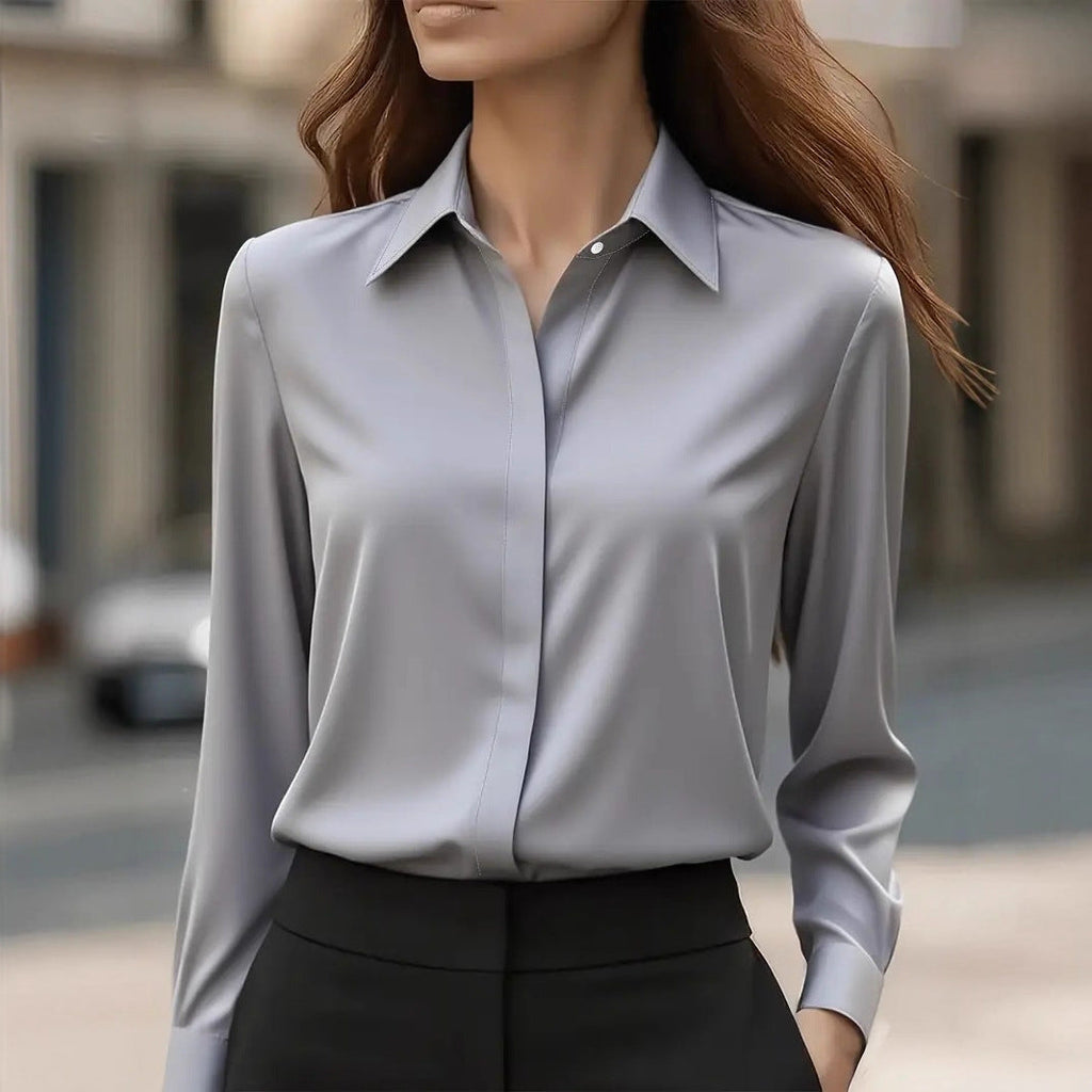 Séraphine Women's Elegant Satin Silk-Look Blouse | Timeless Classic Collar Button-Down Blouse for Women