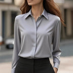 Séraphine Women's Elegant Satin Silk-Look Blouse | Timeless Classic Collar Button-Down Blouse for Women