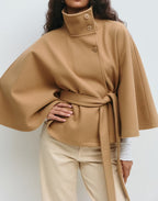 Odette Women's Crossover Wool Blend Jacket | High Collar Wide Sleeve Casual Jacket for Women