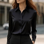 Séraphine Women's Elegant Satin Silk-Look Blouse | Timeless Classic Collar Button-Down Blouse for Women