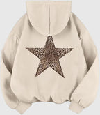 Wildrose Women's Casual Leopard Star Print Cotton Hoodie | Cheetah Star Graphic Pullover Hoodie for Women | Relaxed Fit Sweatshirt