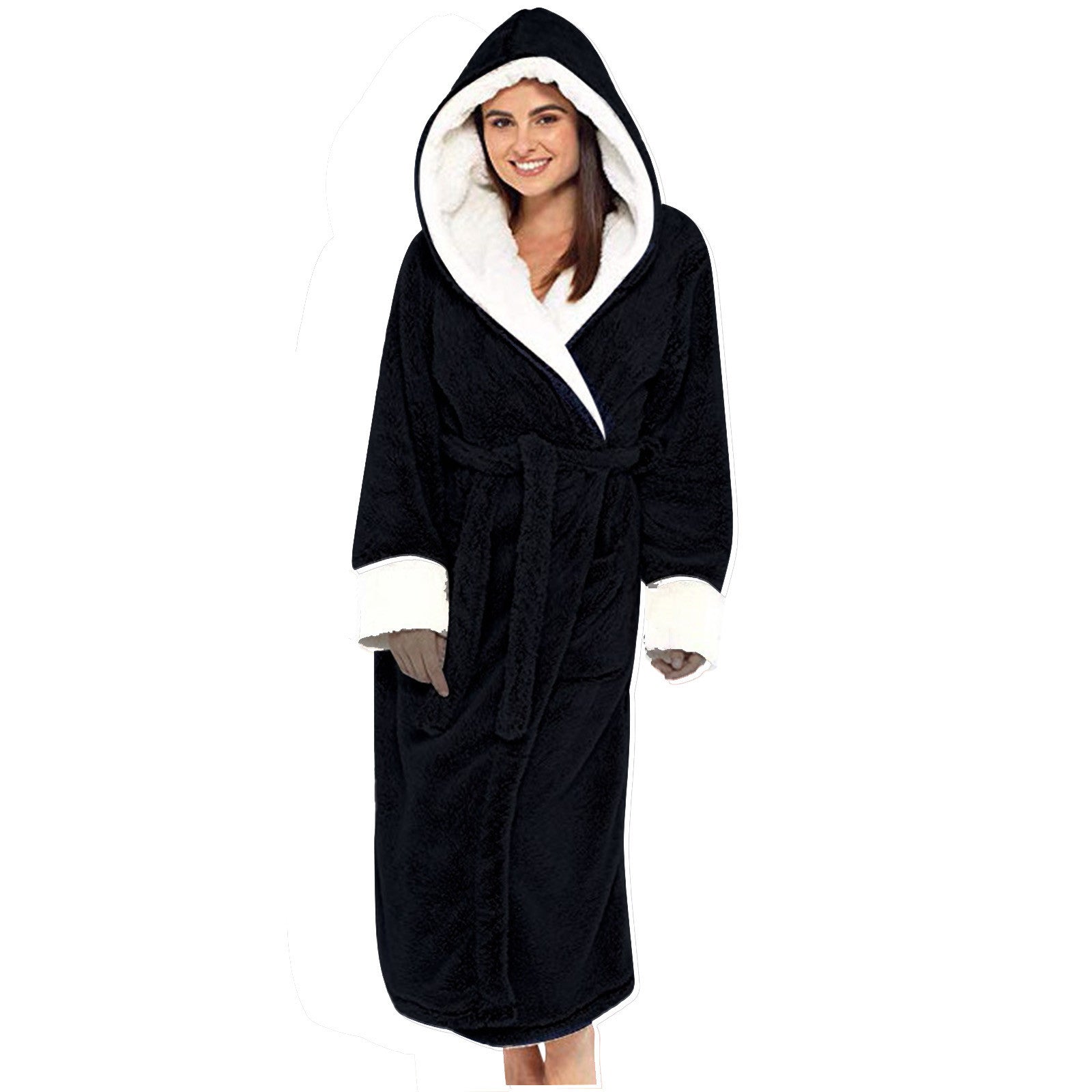 Celeste Women's Cosy Fleece Robe with Hood & Belt | Soft Hooded Maxi Dressing Gown for Women