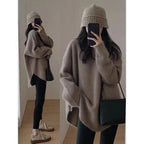 Ottoline Women's Oversized Mid-Length Crew Neck Sweater | Warm Cotton Knit Slouchy Jumper for Women