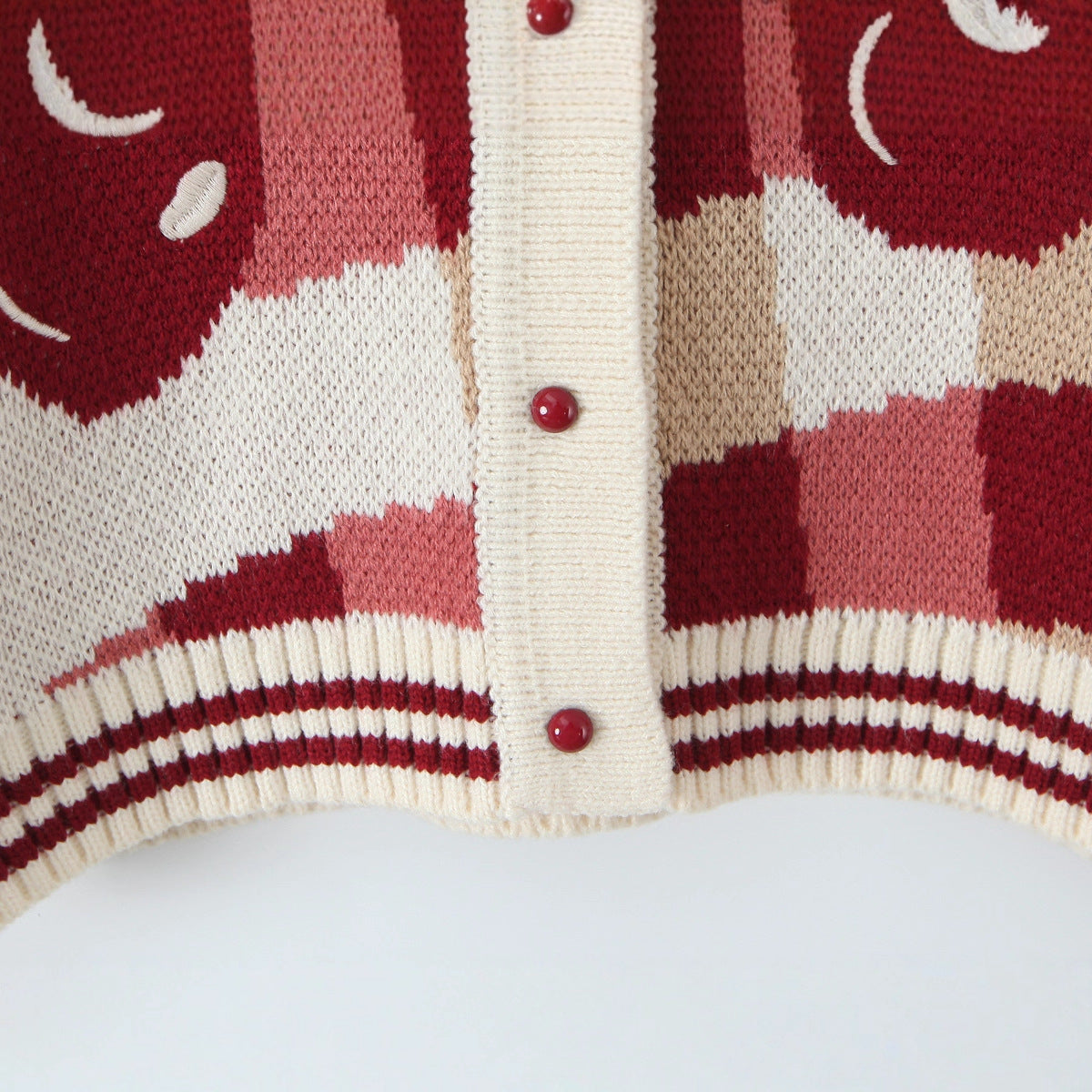 Hanami Women's Cropped Cherry Blossom Knit Cardigan | Floral Pattern Wool Blend Button-Up Cardigan for Women