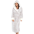 Celeste Women's Cosy Fleece Robe with Hood & Belt | Soft Hooded Maxi Dressing Gown for Women