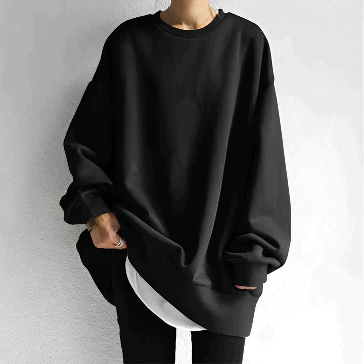 Sable Women's Oversized Black Cotton Knit Sweater | Casual Long Sleeve Crew Neck Pullover for Women