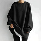 Sable Women's Oversized Black Cotton Knit Sweater | Casual Long Sleeve Crew Neck Pullover for Women