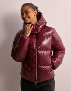 Glacia Women's Shiny Quilted Jacket with Removable Hood | High-Shine Padded Mid-Length Jacket for Women | Chic Outerwear