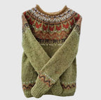 Reykja Women's Vintage Icelandic Knit Wool Blend Sweater | Premium Comfort Fair Isle Crew Neck Jumper for Women | Chic Heritage Pattern