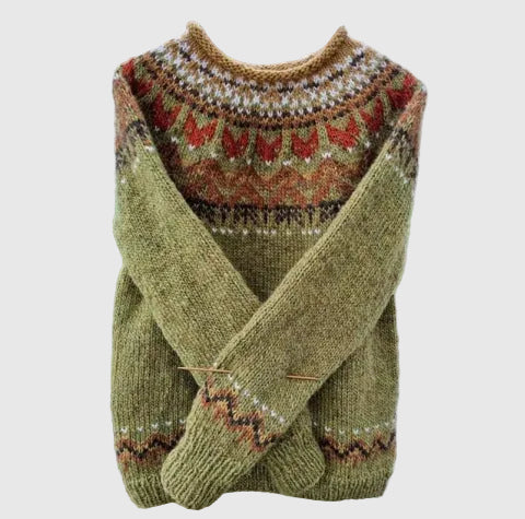 Reykja Women's Vintage Icelandic Knit Wool Blend Sweater | Premium Comfort Fair Isle Crew Neck Jumper for Women | Chic Heritage Pattern