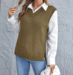 Vienne Women's Elegant Wool Blend V-Neck Knitted Vest | Classic Sleeveless Jumper for Women
