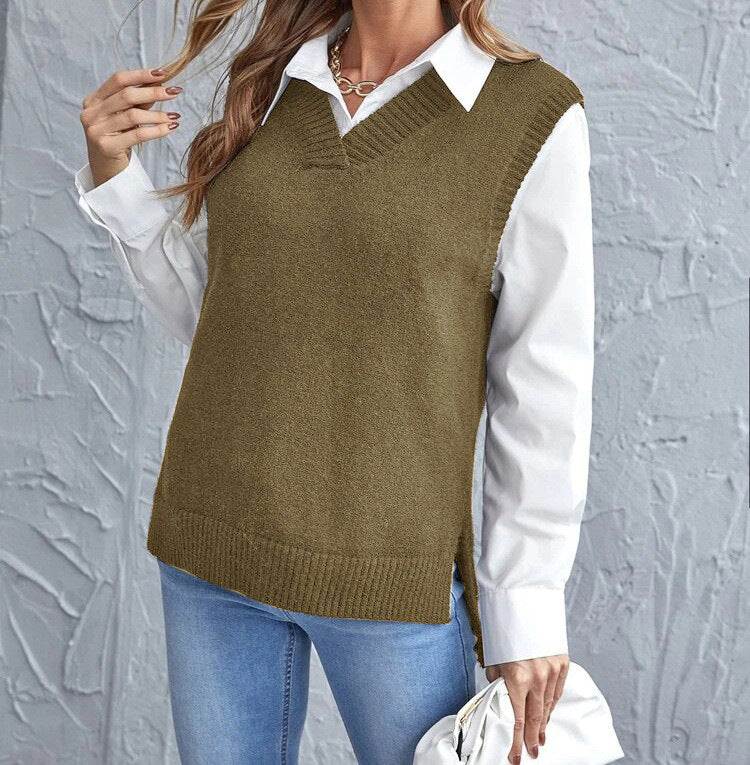 Vienne Women's Elegant Wool Blend V-Neck Knitted Vest | Classic Sleeveless Jumper for Women