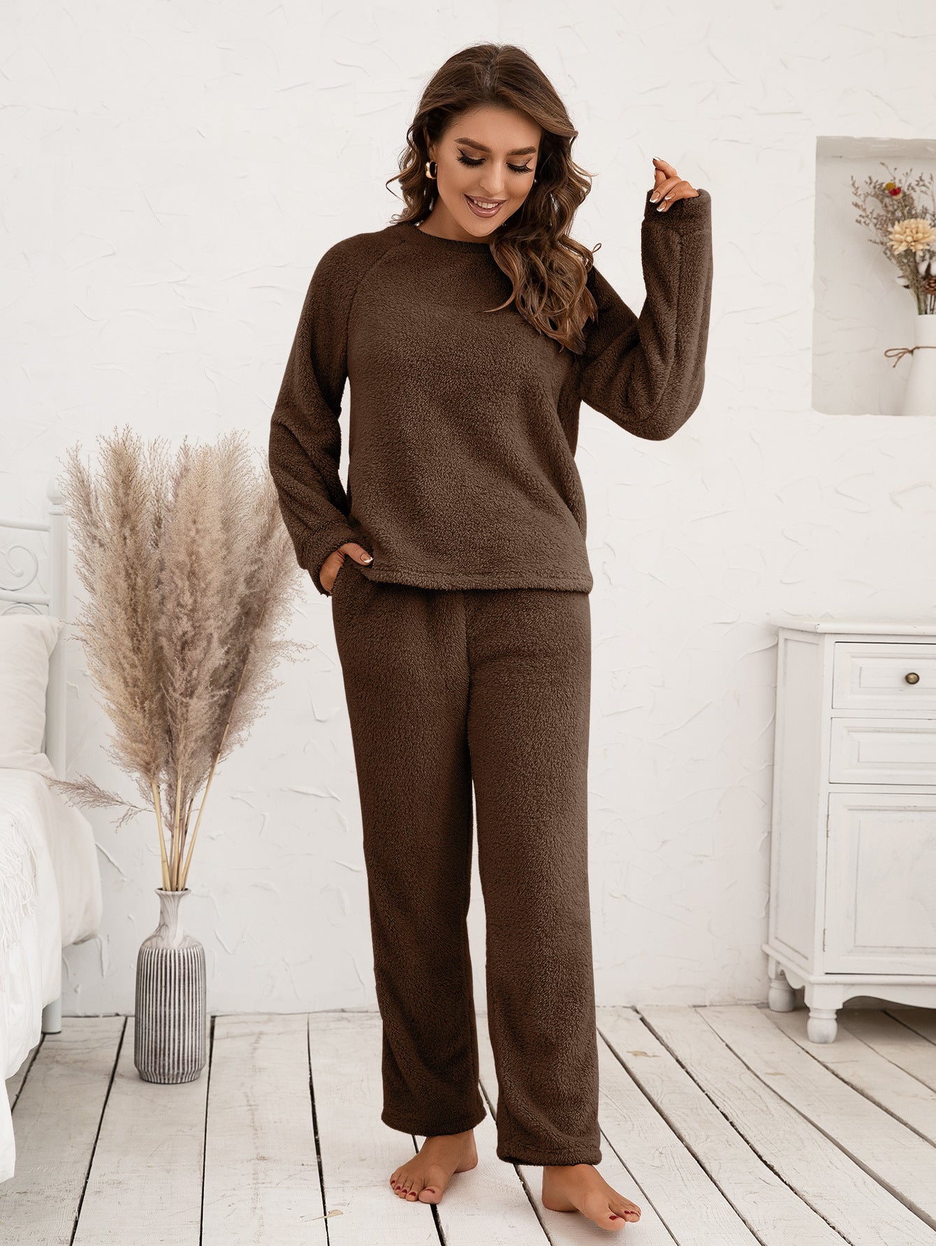Ember Women's Cosy Fleece Pyjama Set | Long Sleeve Top & Comfortable Trousers