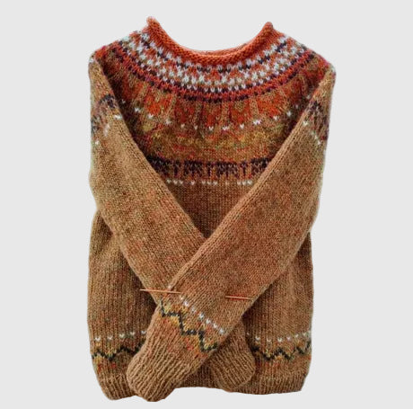 Reykja Women's Vintage Icelandic Knit Wool Blend Sweater | Premium Comfort Fair Isle Crew Neck Jumper for Women | Chic Heritage Pattern
