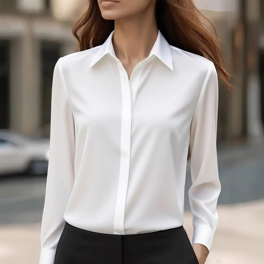 Séraphine Women's Elegant Satin Silk-Look Blouse | Timeless Classic Collar Button-Down Blouse for Women