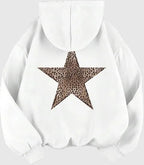 Wildrose Women's Casual Leopard Star Print Cotton Hoodie | Cheetah Star Graphic Pullover Hoodie for Women | Relaxed Fit Sweatshirt