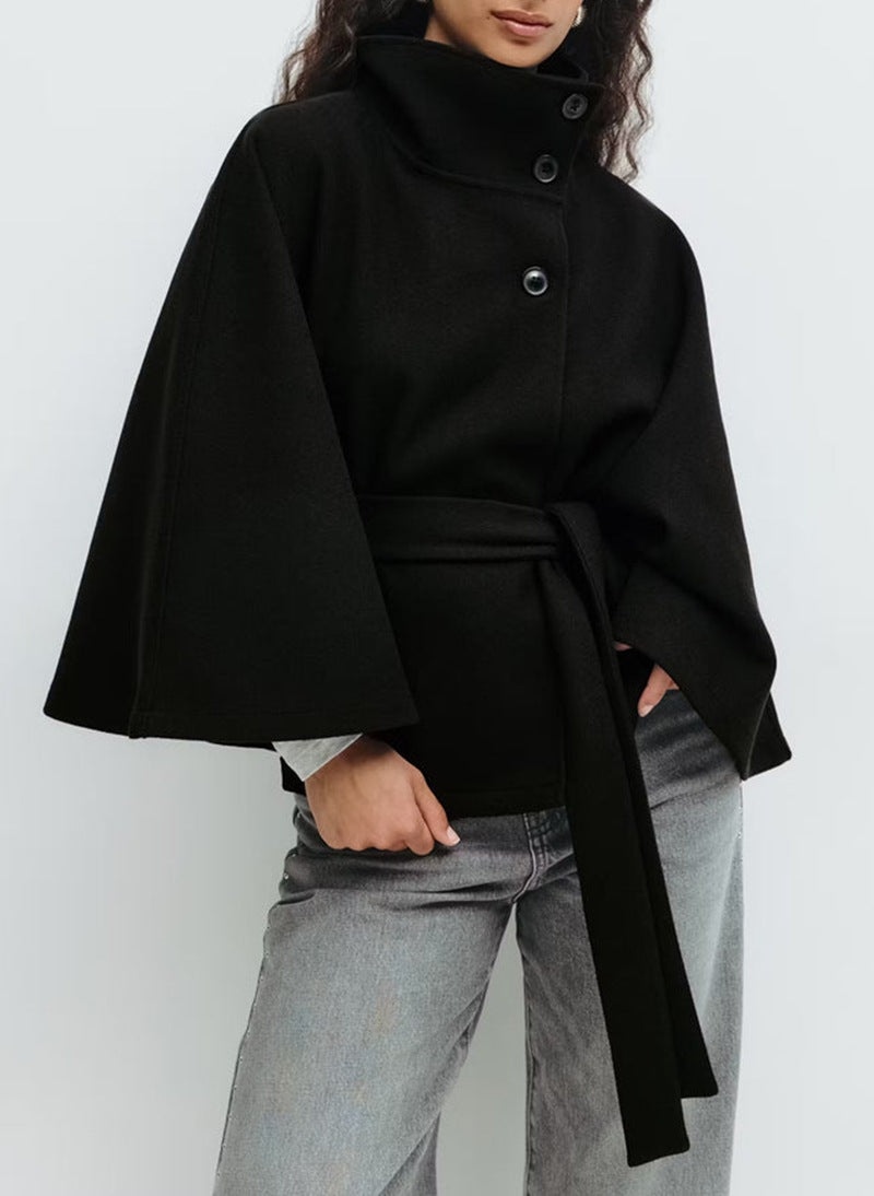 Odette Women's Crossover Wool Blend Jacket | High Collar Wide Sleeve Casual Jacket for Women