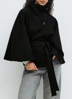 Odette Women's Crossover Wool Blend Jacket | High Collar Wide Sleeve Casual Jacket for Women