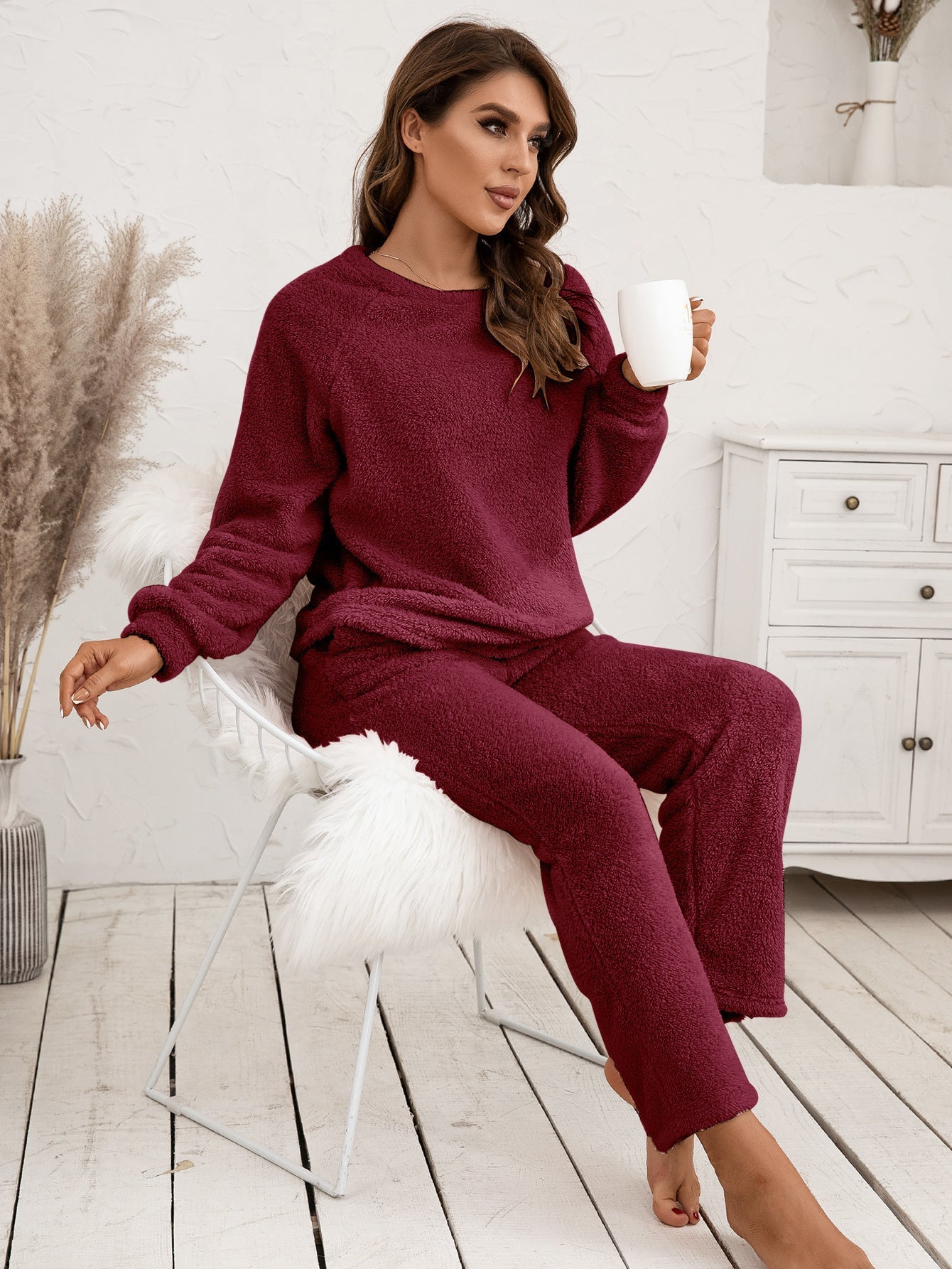 Ember Women's Cosy Fleece Pyjama Set | Long Sleeve Top & Comfortable Trousers