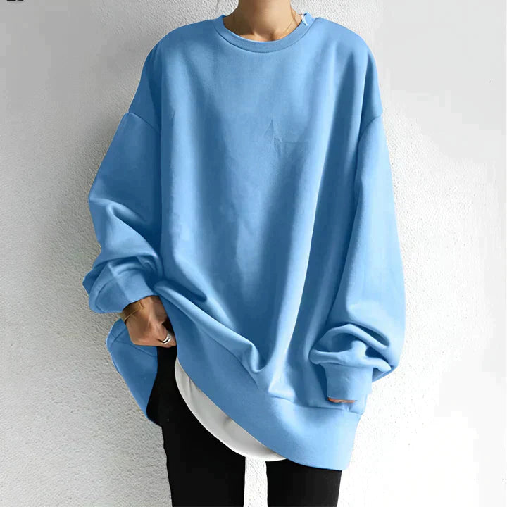 Sable Women's Oversized Black Cotton Knit Sweater | Casual Long Sleeve Crew Neck Pullover for Women
