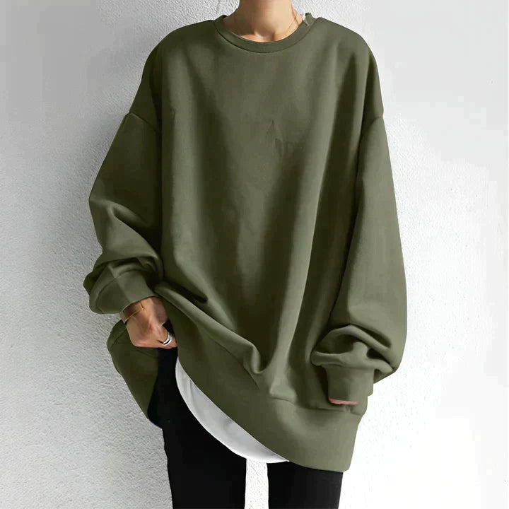 Sable Women's Oversized Black Cotton Knit Sweater | Casual Long Sleeve Crew Neck Pullover for Women