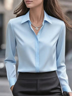 Séraphine Women's Elegant Satin Silk-Look Blouse | Timeless Classic Collar Button-Down Blouse for Women