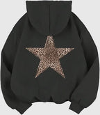 Wildrose Women's Casual Leopard Star Print Cotton Hoodie | Cheetah Star Graphic Pullover Hoodie for Women | Relaxed Fit Sweatshirt