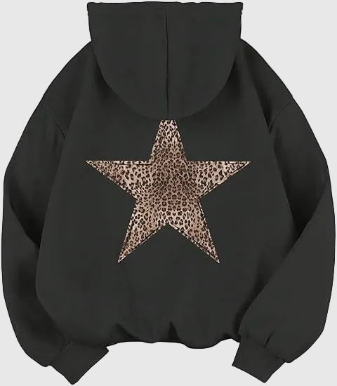 Wildrose Women's Casual Leopard Star Print Cotton Hoodie | Cheetah Star Graphic Pullover Hoodie for Women | Relaxed Fit Sweatshirt