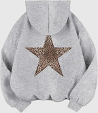 Wildrose Women's Casual Leopard Star Print Cotton Hoodie | Cheetah Star Graphic Pullover Hoodie for Women | Relaxed Fit Sweatshirt