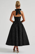 Rafaella Women's Halterneck Full Skirt Midi Dress | Jacquard Occasion Wedding Guest Dress | Evening & Casual