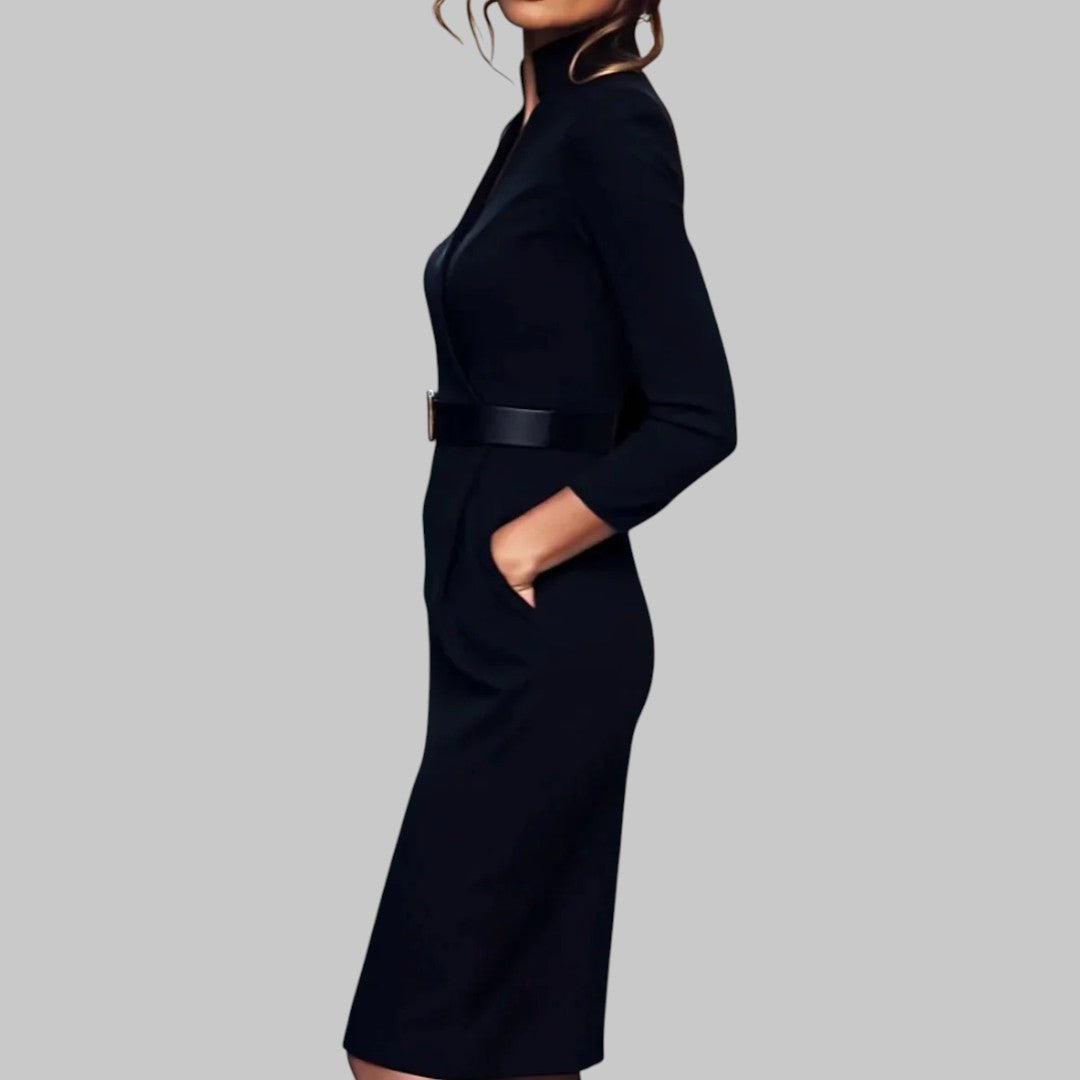 Margaux Women's Cotton Knit Bodycon Midi Turtleneck Dress | Fitted Sweater Dress for Women