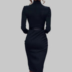 Margaux Women's Cotton Knit Bodycon Midi Turtleneck Dress | Fitted Sweater Dress for Women