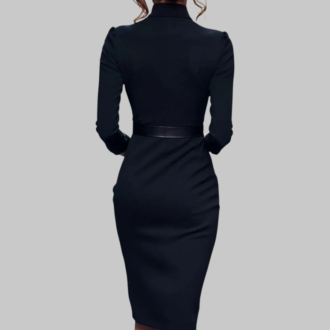 Margaux Women's Cotton Knit Bodycon Midi Turtleneck Dress | Fitted Sweater Dress for Women