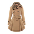 Women’s Fit-and-Flare Coat with Faux Fur Collar and Waist Belt
