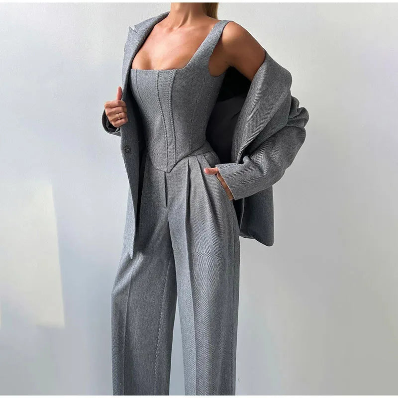 Iwona Women's Timeless 3-Piece Wool Blend Suit | Blazer, Waistcoat & Trousers Set for Women