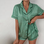 Lumière Women's Satin Pyjama Set | Short Sleeve Top & Shorts Loungewear for Women