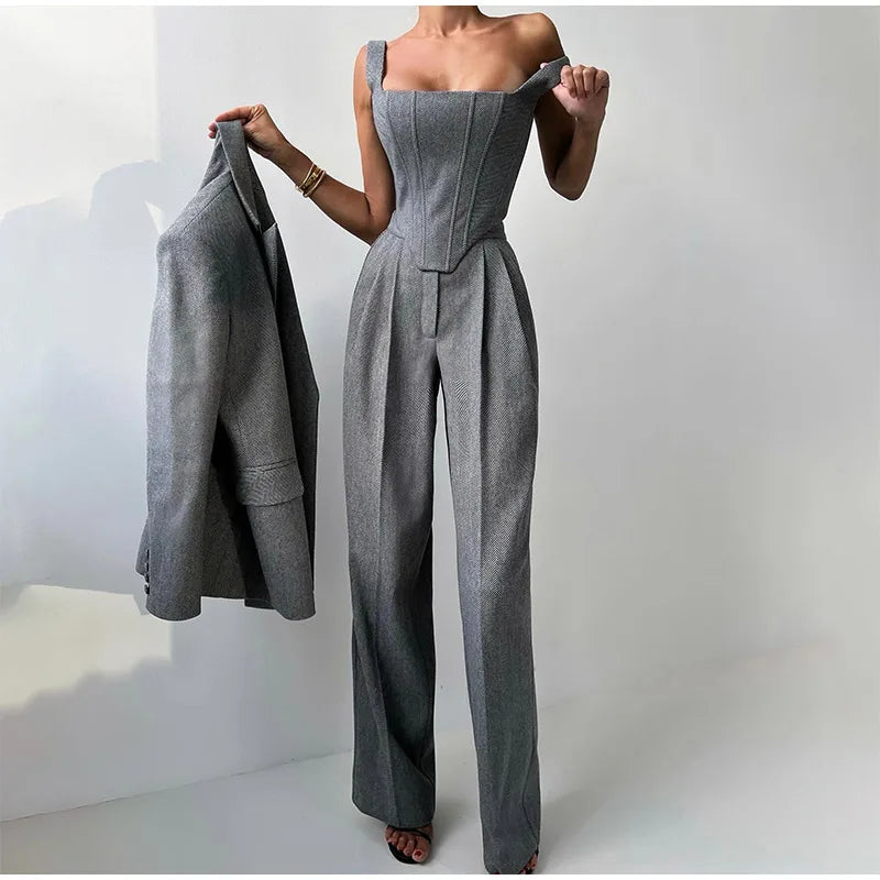 Iwona Women's Timeless 3-Piece Wool Blend Suit | Blazer, Waistcoat & Trousers Set for Women