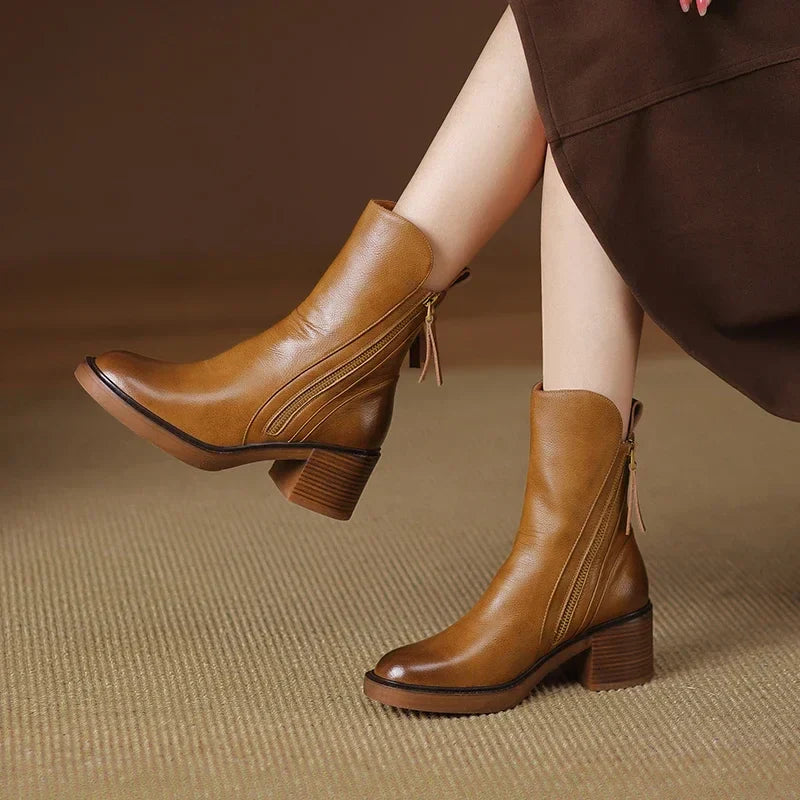 Ludovica Women's Faux Leather Block Heel Ankle Boots | Zip-Up Heeled Ankle Boots for Women | Elegant Everyday Smart Casual Footwear