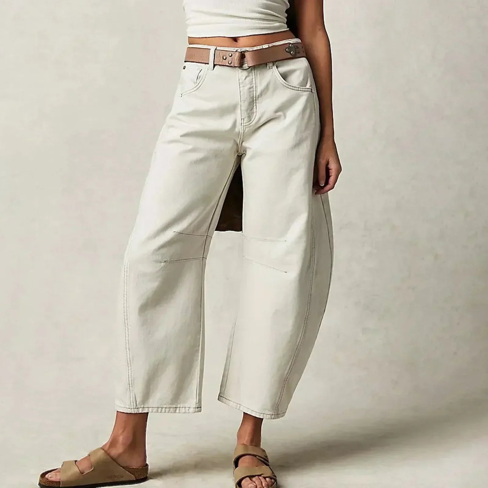 Maybell Women's Barrel Leg Trousers | Slouchy Wide Leg Cotton Casual Pant | Everyday Streetwear