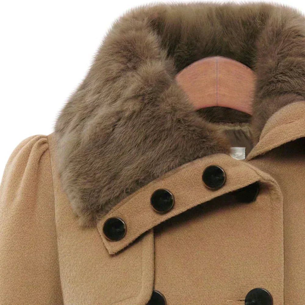 Women’s Elegant Faux Fur Collar Fit-and-Flare Winter Coat