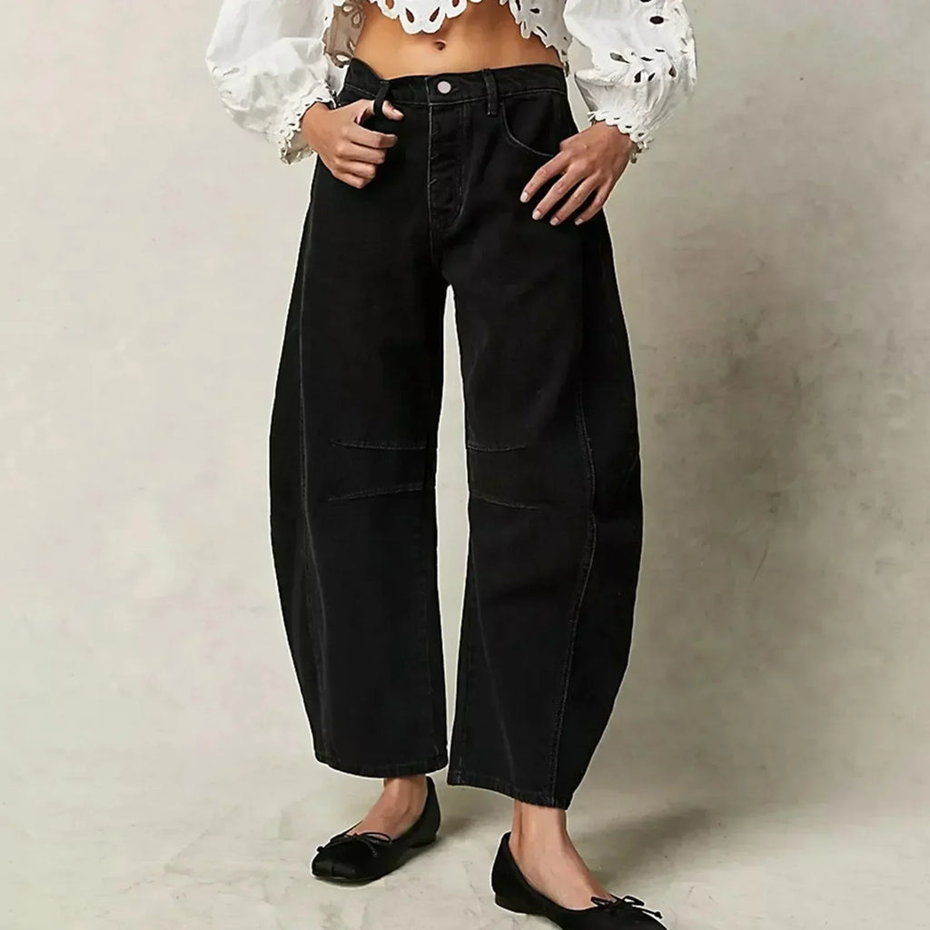 Maybell Women's Barrel Leg Trousers | Slouchy Wide Leg Cotton Casual Pant | Everyday Streetwear