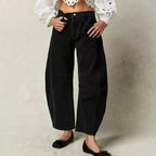 Maybell Women's Barrel Leg Trousers | Slouchy Wide Leg Cotton Casual Pant | Everyday Streetwear
